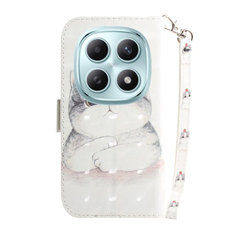 Lederhüllen Für Xiaomi Redmi Note 15 5g Süße Katze Mit Umhängeband