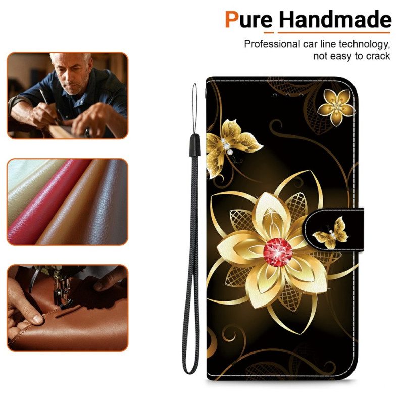 Lederhüllen Xiaomi Redmi Note 15 5g Handyhülle Goldene Blume