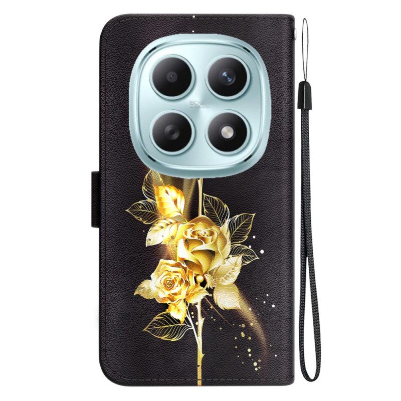 Lederhüllen Xiaomi Redmi Note 15 5g Handyhülle Goldene Schmetterlinge Und Rosa