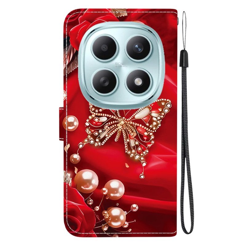 Lederhüllen Xiaomi Redmi Note 15 5g Handyhülle Perlmuttrosa Schmetterling