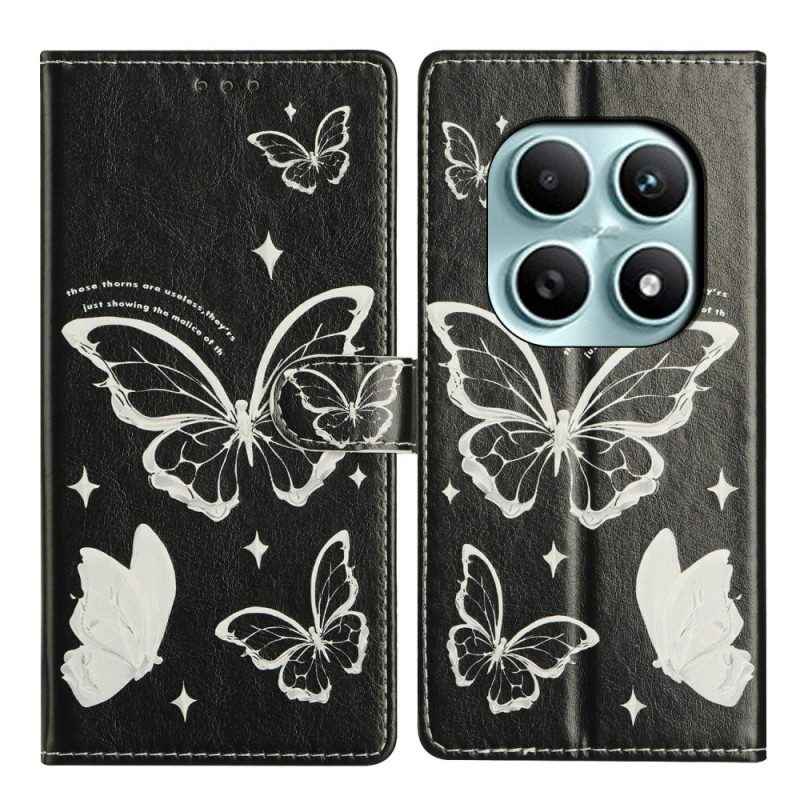 Lederhüllen Xiaomi Redmi Note 15 5g Handyhülle Schwarz-weiße Schmetterlinge