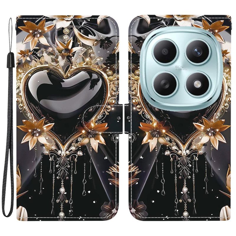 Lederhüllen Xiaomi Redmi Note 15 5g Handyhülle Schwarzes Und Goldenes Herz