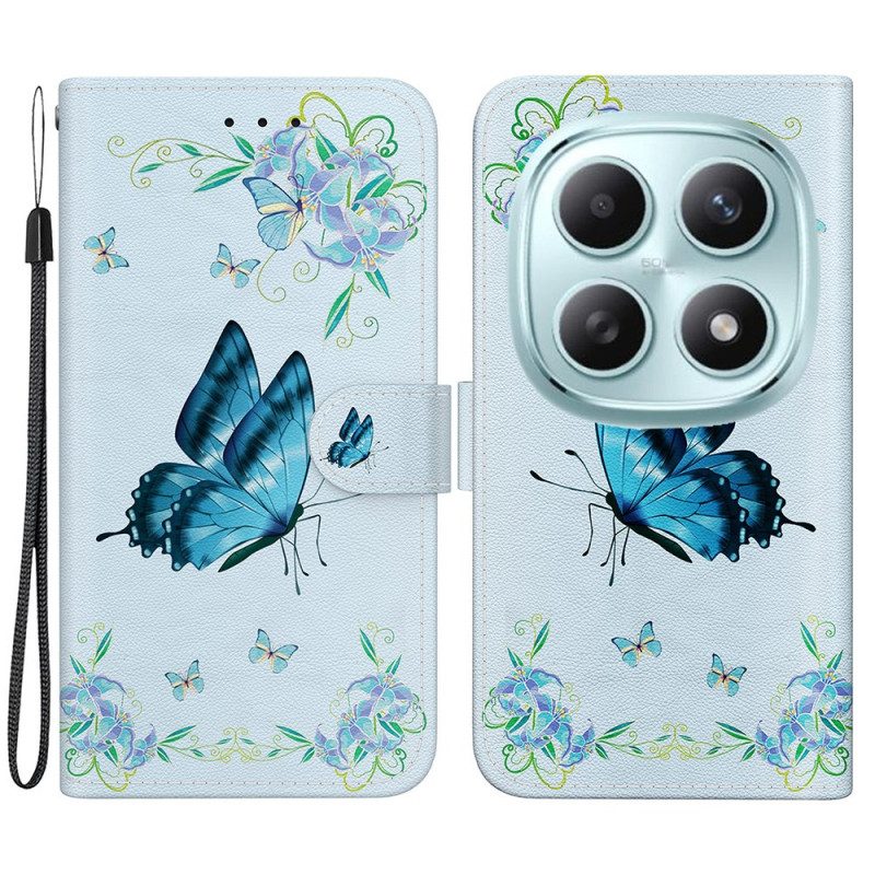 Lederhüllen Xiaomi Redmi Note 15 5g Schmetterling Und Blaue Blumen