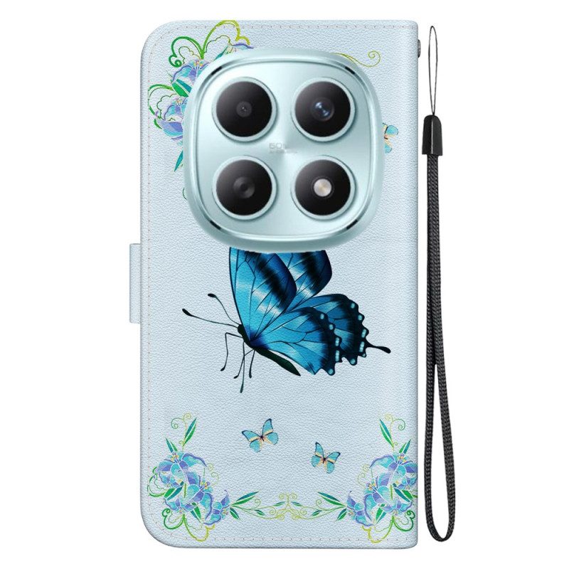 Lederhüllen Xiaomi Redmi Note 15 5g Schmetterling Und Blaue Blumen