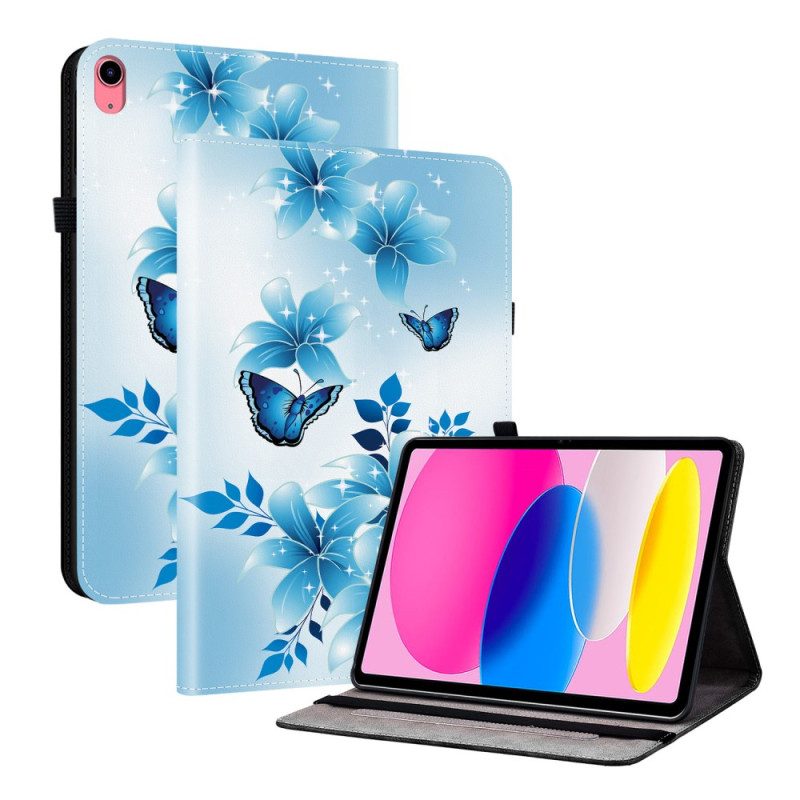 Case Für iPad (2025) Blaue Schmetterlinge Und Blumen