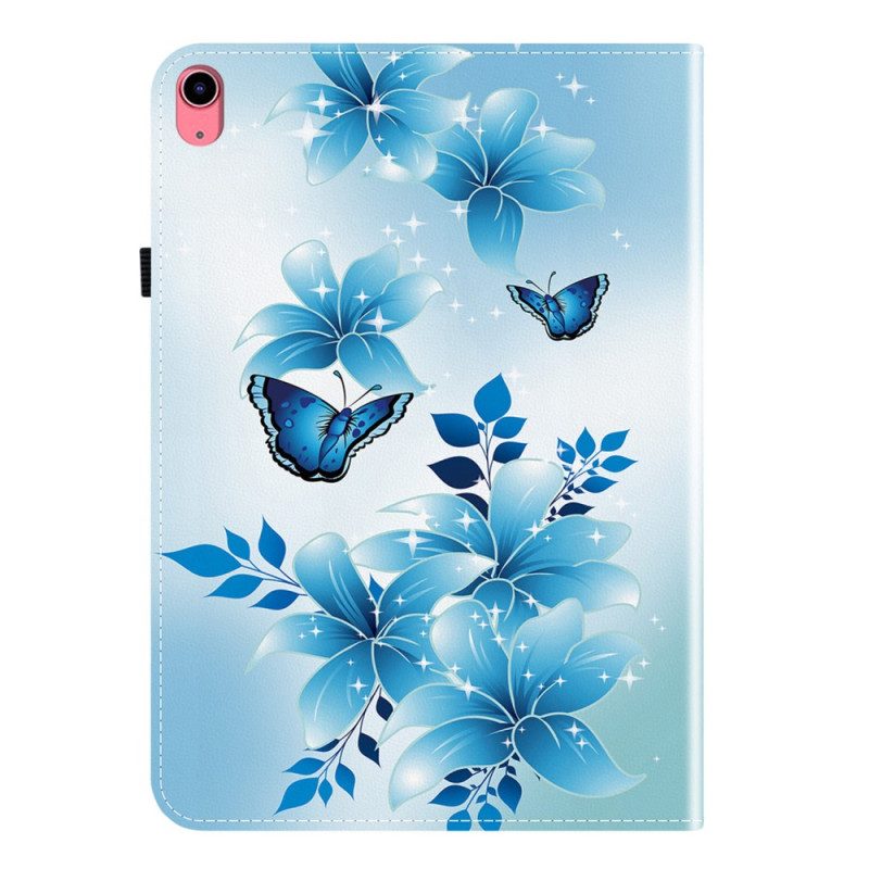 Case Für iPad (2025) Blaue Schmetterlinge Und Blumen