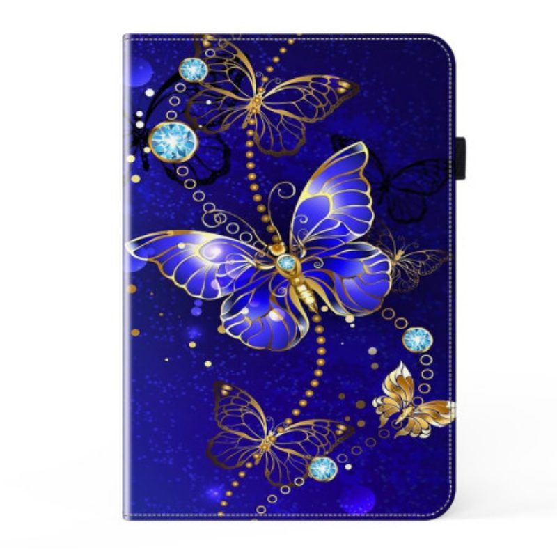 Case iPad (2025) Blaue Und Goldene Schmetterlinge