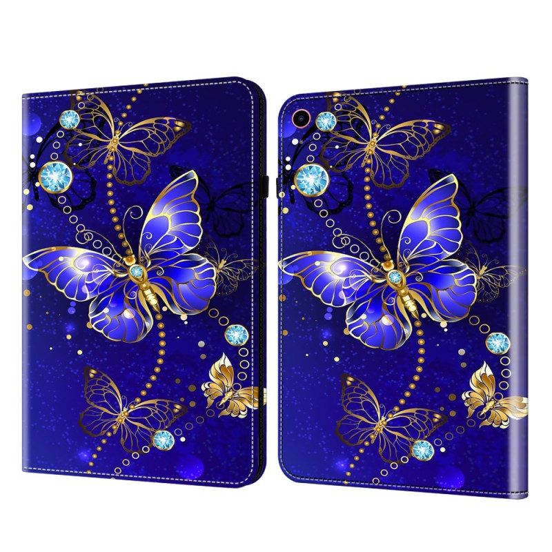 Case iPad (2025) Blaue Und Goldene Schmetterlinge