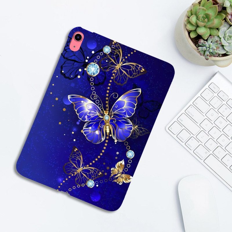 Hülle iPad (2025) Handyhülle Blaue Und Goldene Schmetterlinge