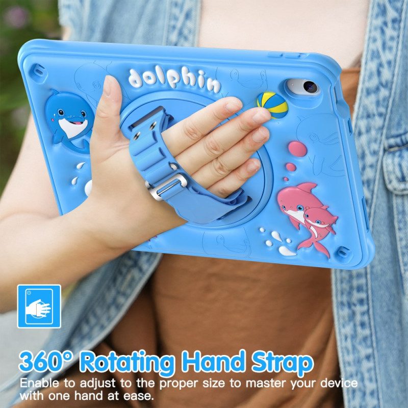 Hülle iPad (2025) Handyhülle Delfin-drehständer Mit Gurt Für Kinder
