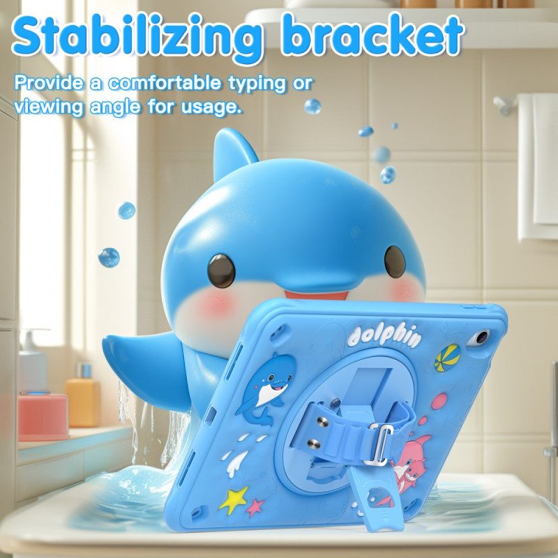Hülle iPad (2025) Handyhülle Delfin-drehständer Mit Gurt Für Kinder