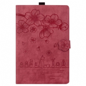 Lederhüllen iPad (2025) Handyhülle Kirschblüten Und Katzen