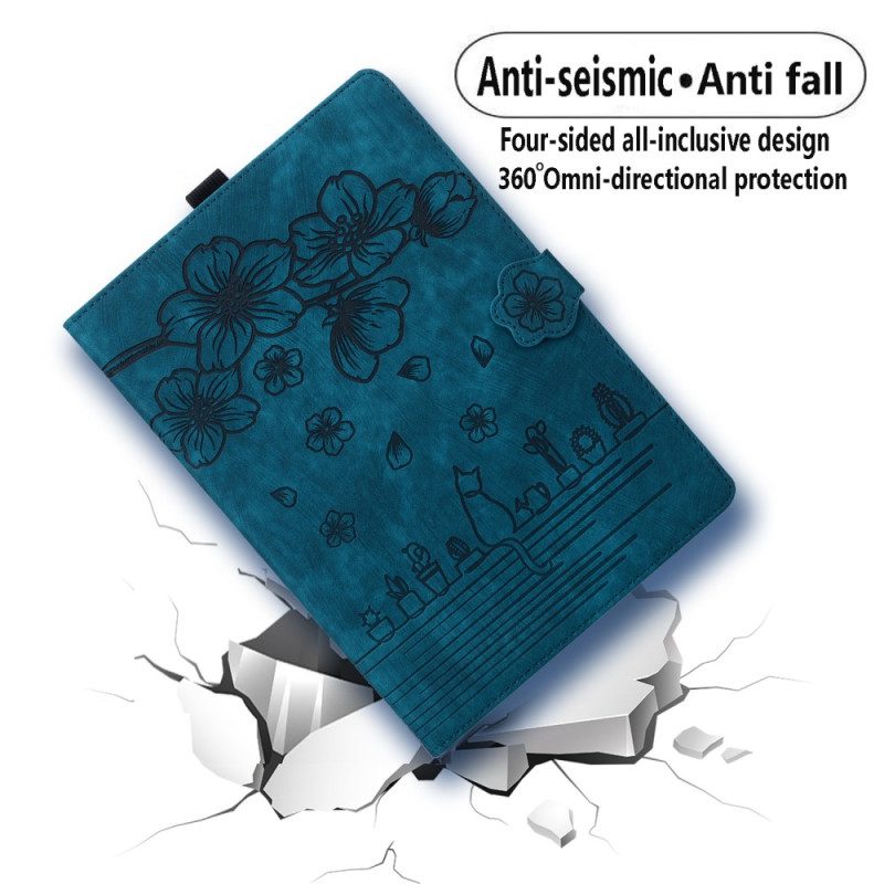 Lederhüllen iPad (2025) Handyhülle Kirschblüten Und Katzen