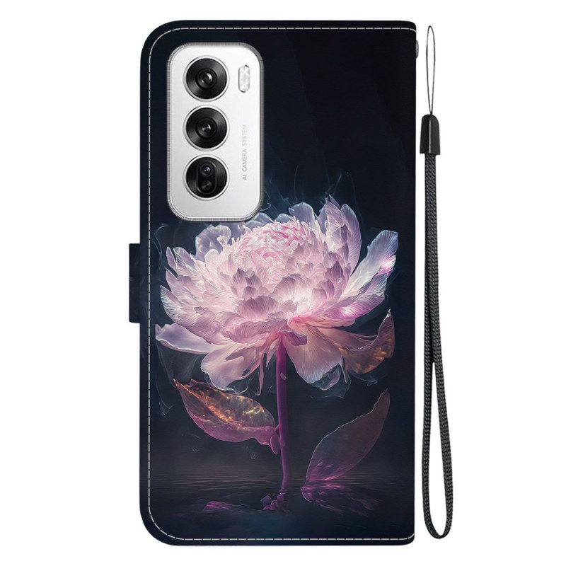Lederhüllen Für Oppo Reno 12 5g Lila Pfingstrose Mit Riemen