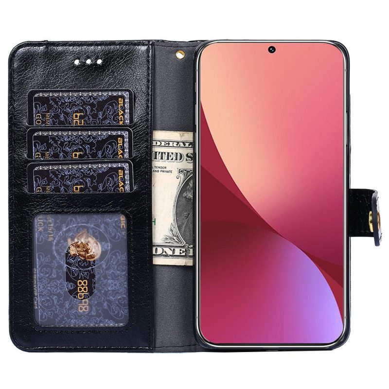Lederhüllen Für Xiaomi 12 Pro Münzgeldbörse Und Umhängeband Vorne