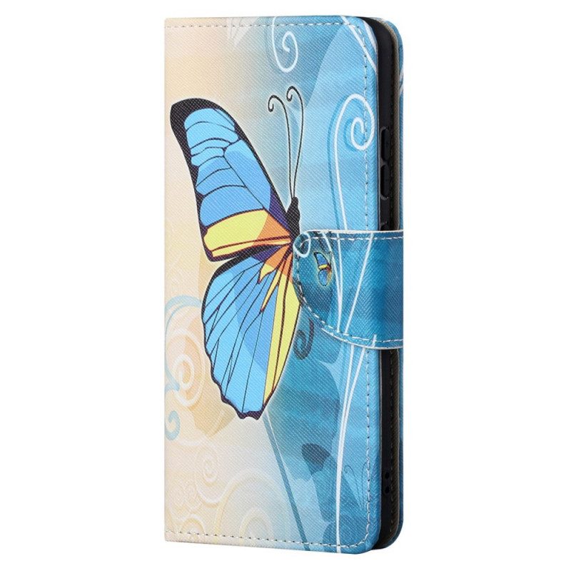 Lederhüllen Für Moto G41 / G31 Blauer Und Gelber Schmetterling