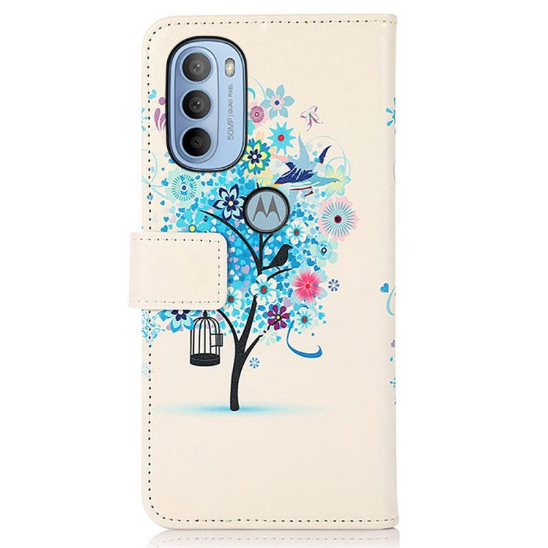 Lederhüllen Für Moto G41 / G31 Blühender Baum