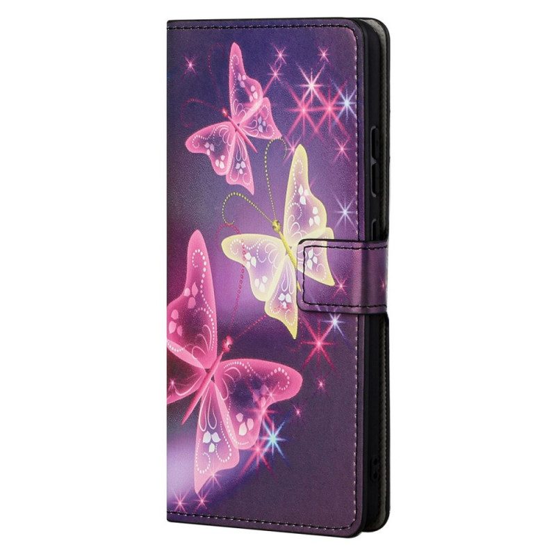 Lederhüllen Für Moto G41 / G31 Schmetterlinge Und Blumen